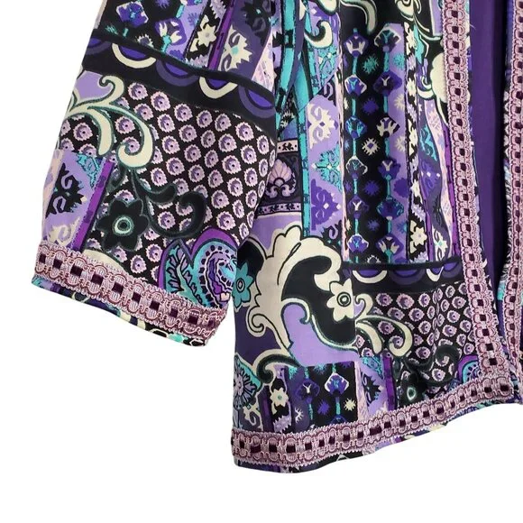 Joan Rivers Size 2X Jacket Collarless Open Floral Lace Trim Jersey Knit Lined - Picture 5 of 10